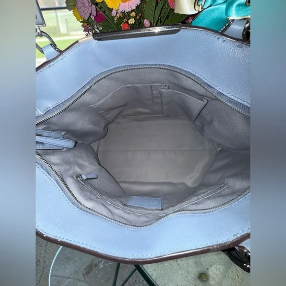 3FER Coach Light Blue Saffiano Leather Crossbody with Floral Print Accent - Picture 4 of 9